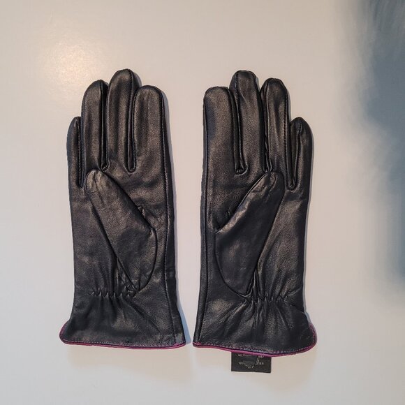 Black and Purple Polyester Leather Gloves Women’s Size Small - Picture 2 of 3